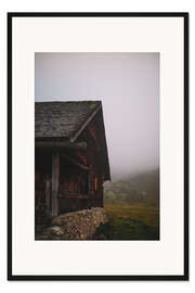 Gerahmter Kunstdruck Almhütte im Nebel