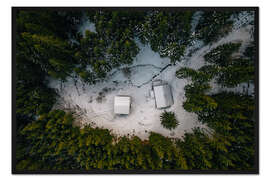 Gerahmter Kunstdruck Zwei Hütten im Wald