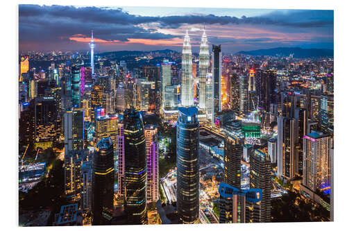 Foam board print Kuala Lumpur city at night, Malaysia