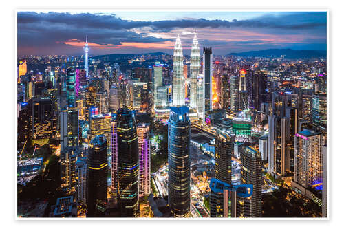 Plakat Kuala Lumpur city at night, Malaysia