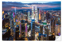 Selvklebende plakat Kuala Lumpur city at night, Malaysia