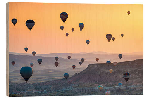 Wood print Hot Air Balloons flying in Cappadocia