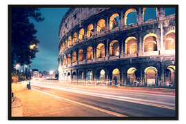 Gerahmter Kunstdruck Kolosseum in Rom bei Nacht