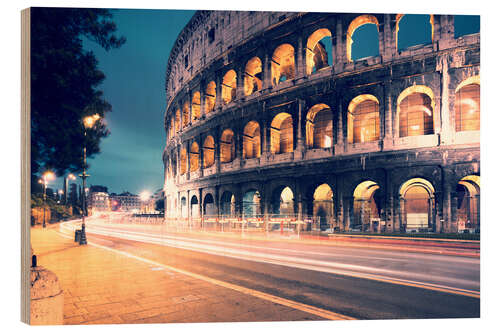 Tableau en bois Colosseum in Rome at night