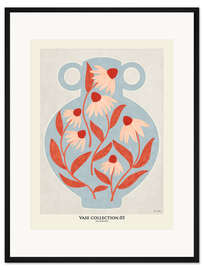 Gerahmter Kunstdruck Blaue Vase mit Gänseblümchen