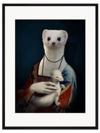 Gerahmter Kunstdruck Hermine, Dame mit dem Hermelin