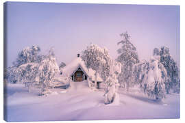 Leinwandbild Verschneite Hütte in Lappland