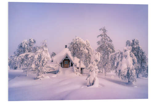 Foam board print Snowy cottage in Lapland