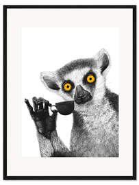 Gerahmter Kunstdruck Katta mit Kaffee