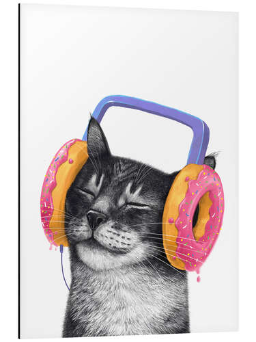 Aluminiumsbilde Cat with Donut Headphones