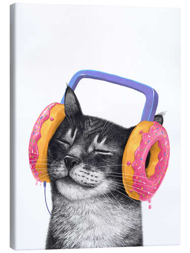 Canvastavla Cat with Donut Headphones