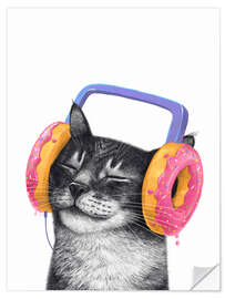 Wall sticker Cat with Donut Headphones