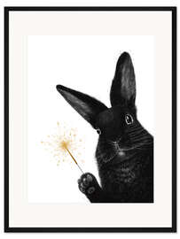 Gerahmter Kunstdruck Osterhase mit Wunderkerze