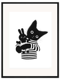 Gerahmter Kunstdruck Katze mit Häschen