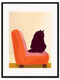 Plakat artystyczny premium w ramie Cat on a red armchair