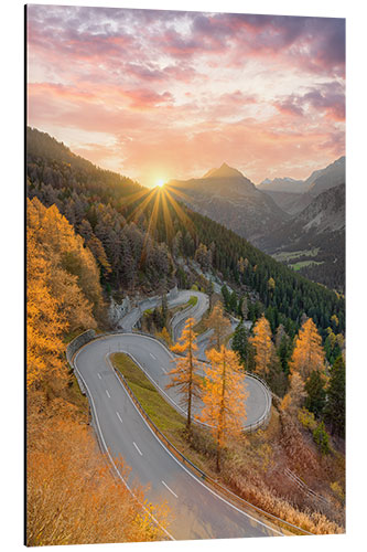 Tableau en aluminium Sunset at the Maloja Pass in Switzerland