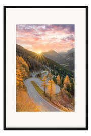 Gerahmter Kunstdruck Sonnenuntergang am Malojapass in der Schweiz