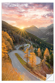 Selvklebende plakat Sunset at the Maloja Pass in Switzerland