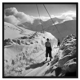 Gerahmter Kunstdruck Skifahrer am Lift