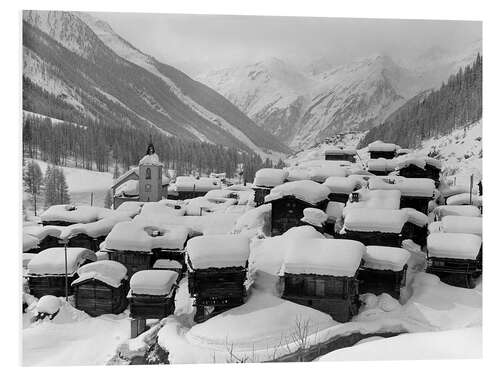 Foam board print Snowy Mountain Village With Wooden Huts