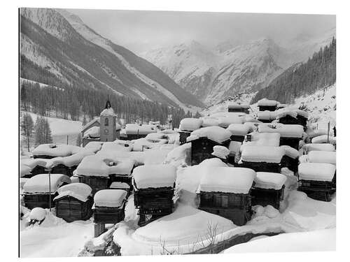 Galleritryck Snowy Mountain Village With Wooden Huts