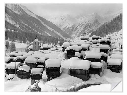 Wall sticker Snowy Mountain Village With Wooden Huts