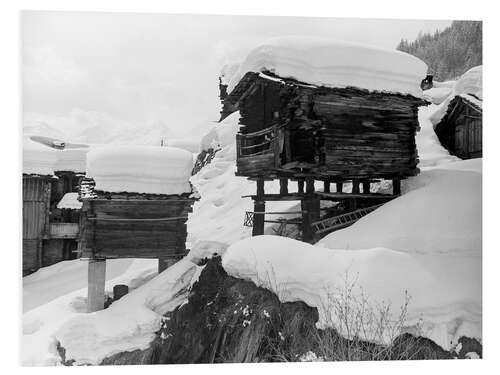 Quadro em PVC Alpine Huts in the Snow