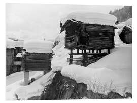 Print på skumplade Alpine Huts in the Snow