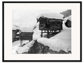 Gerahmter Kunstdruck Alpenhütten im Schnee