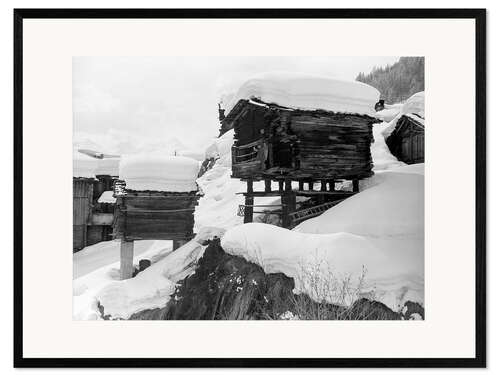Plakat artystyczny premium w ramie Alpine Huts in the Snow