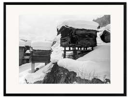 Impresión de arte enmarcada Alpine Huts in the Snow