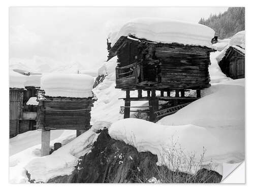 Vinilo para la pared Alpine Huts in the Snow