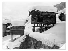 Selvklebende plakat Alpine Huts in the Snow