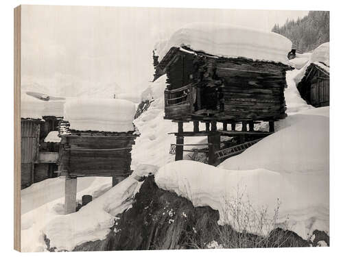 Wood print Alpine Huts in the Snow