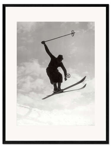 Ingelijste kunstdruk Jump With Vintage Skis