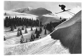 Obraz na szkle akrylowym  Ski Jumper in Snowy Landscape With Trees - Vintage Ski Collection