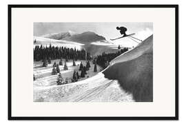 Gerahmter Kunstdruck Skispringer in Schneelandschaft mit Bäumen