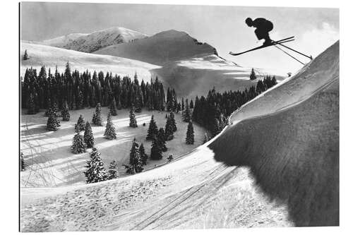 Quadro em plexi-alumínio Ski Jumper in Snowy Landscape With Trees