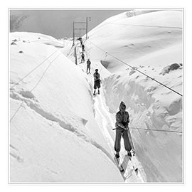 Wall print  Skiers on a Ski Lift - Vintage Ski Collection