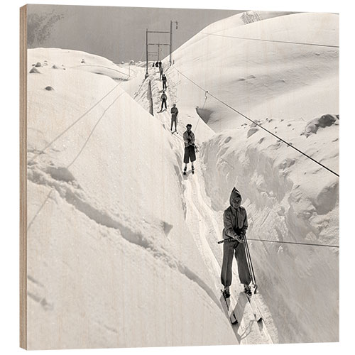 Wood print Skiers on a Ski Lift