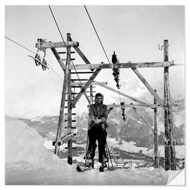 Wandsticker Skifahrerin am Skilift, 1943