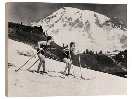 Holzbild Skifahren im Badeanzug, 1930