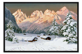 Gerahmter Kunstdruck Winteridylle in den Alpen