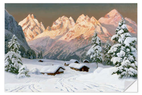 Selvklæbende plakat Winter Idyll in the Alps