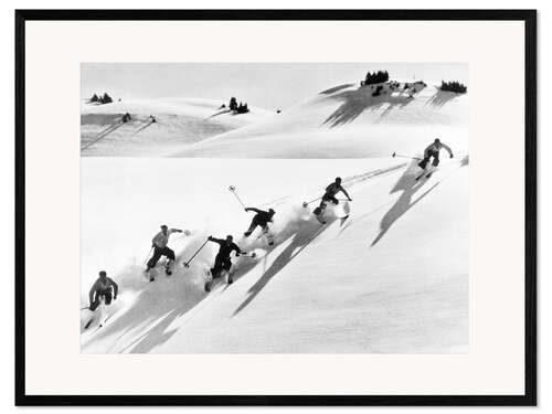 Kehystetty taidepainatus Six Skiers on the Downhill Run