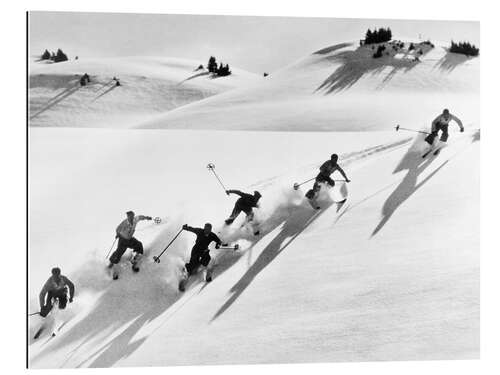 Galleritryk Six Skiers on the Downhill Run