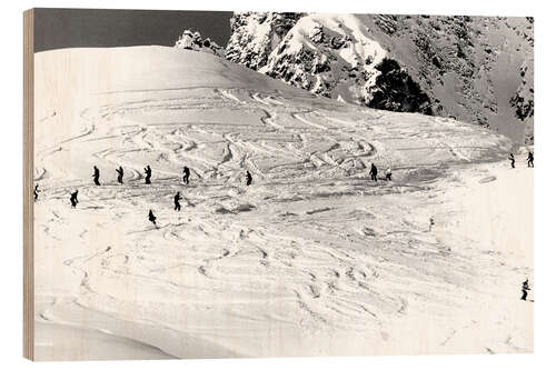 Holzbild Ski Abfahrt in den Alpen