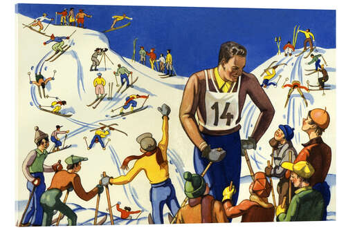 Tableau en verre acrylique Skiers at a Ski Slope, 1936