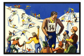 Gerahmter Kunstdruck Skifahrer auf der Piste, 1936