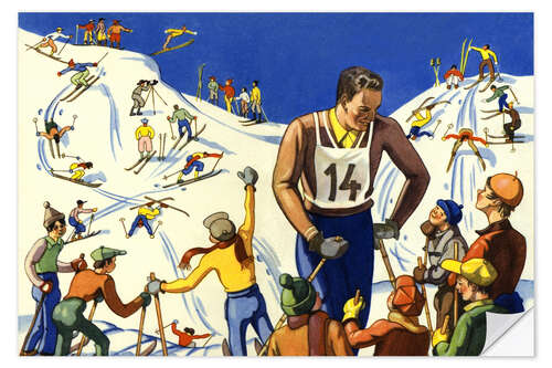 Selvklebende plakat Skiers at a Ski Slope, 1936